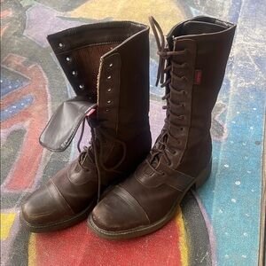 Esprit Brown Heeled Boots with Lace-Up Design